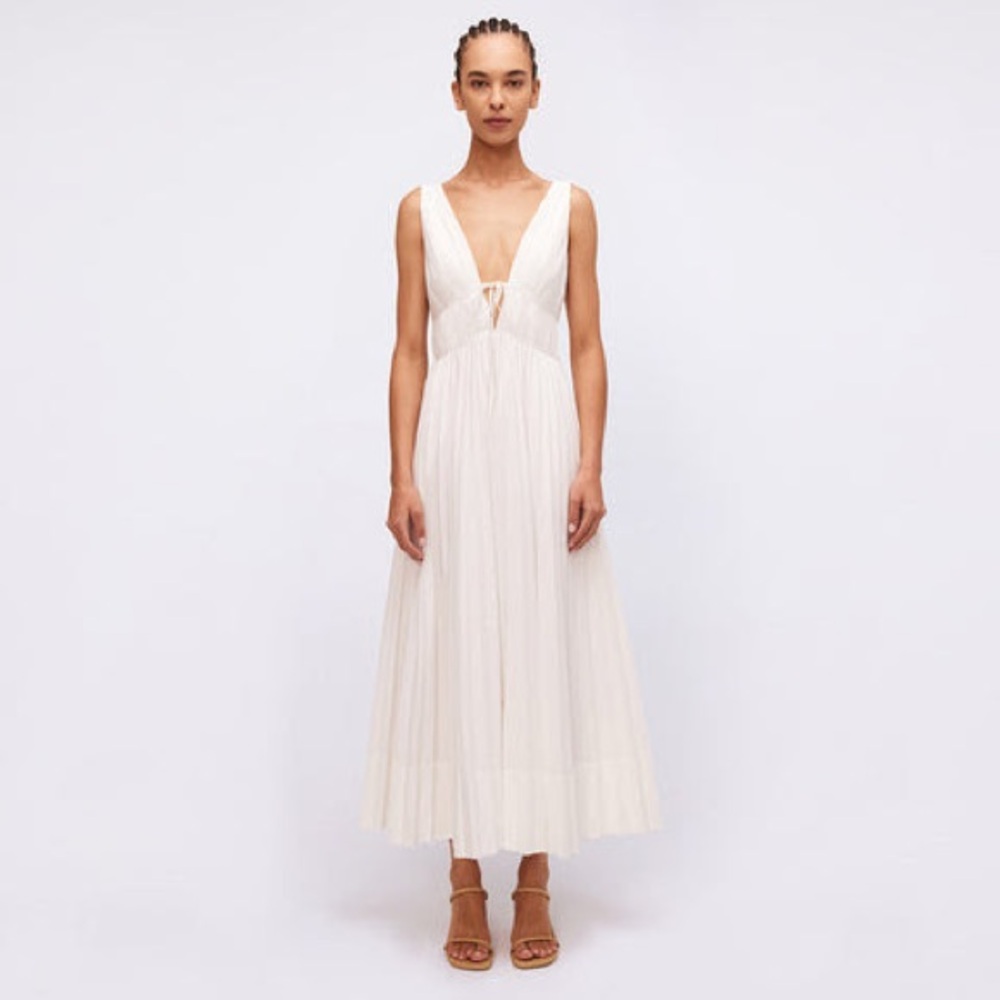 SIMKHAI Stephanie Pleated Cotton-Blend Midi Dress